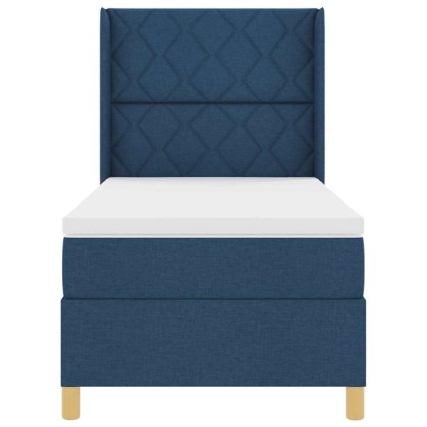 LED Boxspringbett mit Matratze Blau 100x200 cm Stoff