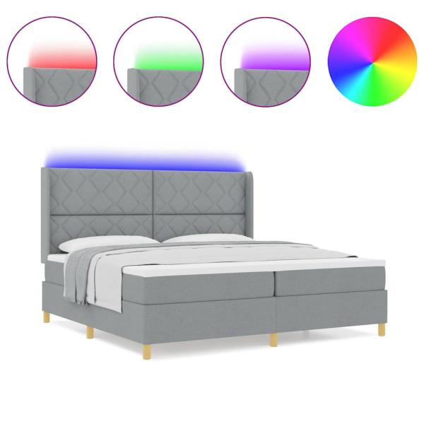 LED Boxspringbett mit Matratze Hellgrau 200x200 cm Stoff