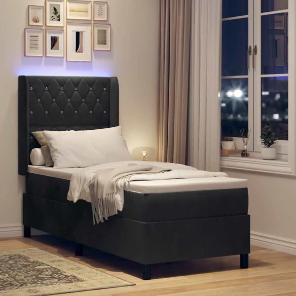 LED Boxspringbett mit Matratze Schwarz 80x200 cm Samt