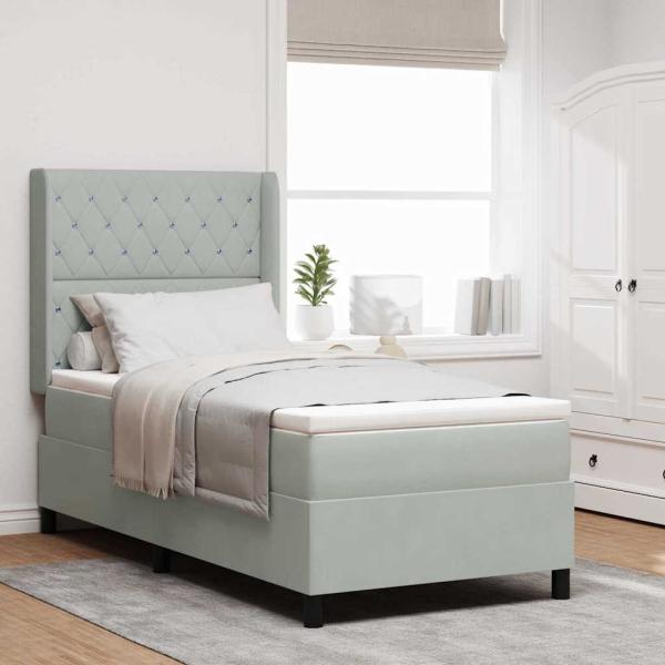 ARDEBO.de - LED Boxspringbett mit Matratze Hellgrau 90x200 cm Samt
