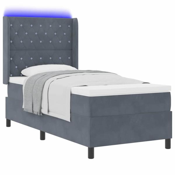 LED Boxspringbett mit Matratze Dunkelgrau 90x200 cm Samt