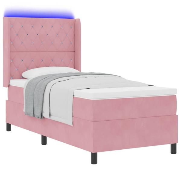 LED Boxspringbett mit Matratze Rosa 90x200 cm Samt