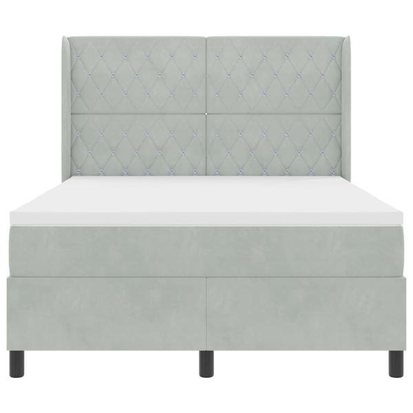 LED Boxspringbett mit Matratze Hellgrau 140x190 cm Samt