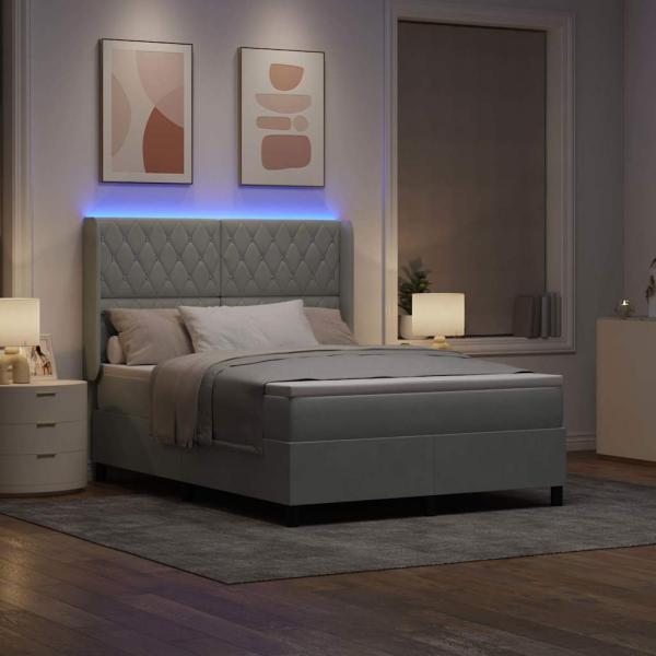 LED Boxspringbett mit Matratze Hellgrau 140x190 cm Samt
