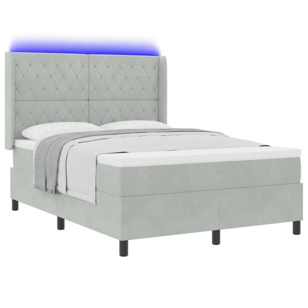 LED Boxspringbett mit Matratze Hellgrau 140x200 cm Samt