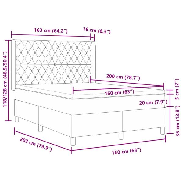 LED Boxspringbett mit Matratze Dunkelgrau 160x200 cm Samt