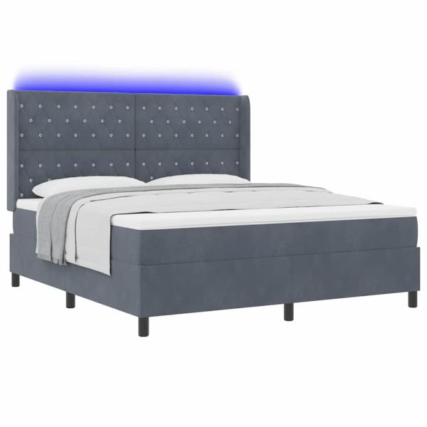 LED Boxspringbett mit Matratze Dunkelgrau 180x200 cm Samt
