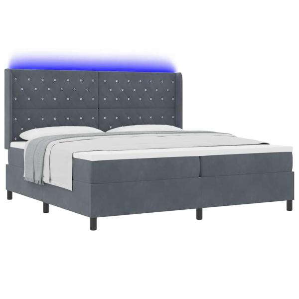 LED Boxspringbett mit Matratze Dunkelgrau 200x200 cm Samt
