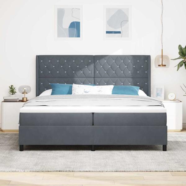 LED Boxspringbett mit Matratze Dunkelgrau 200x200 cm Samt