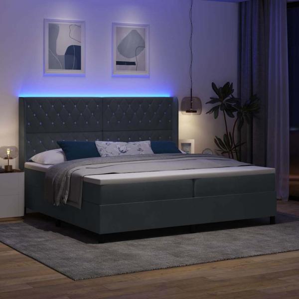 LED Boxspringbett mit Matratze Dunkelgrau 200x200 cm Samt