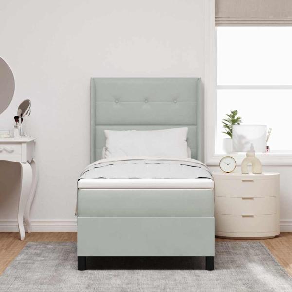 LED Boxspringbett mit Matratze Hellgrau 80x200 cm Samt