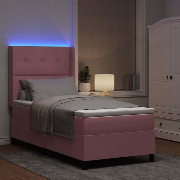 LED Boxspringbett mit Matratze Rosa 90x190 cm Samt