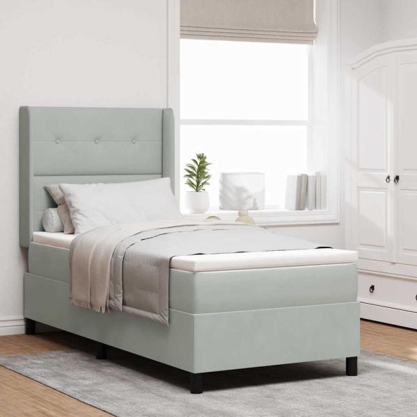 ARDEBO.de - LED Boxspringbett mit Matratze Hellgrau 100x200 cm Samt