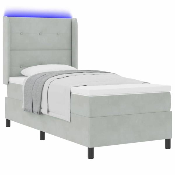 LED Boxspringbett mit Matratze Hellgrau 100x200 cm Samt