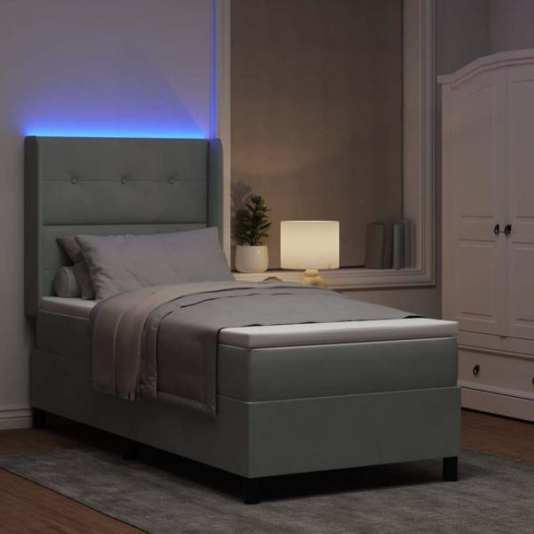 LED Boxspringbett mit Matratze Hellgrau 100x200 cm Samt