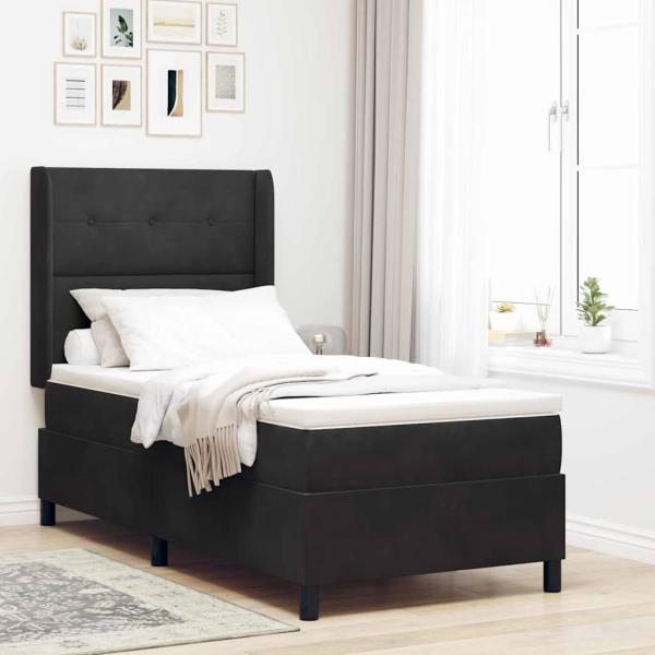 ARDEBO.de - LED Boxspringbett mit Matratze Schwarz 100x200 cm Samt