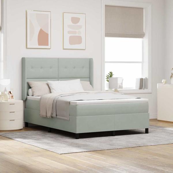 ARDEBO.de - LED Boxspringbett mit Matratze Hellgrau 160x200 cm Samt