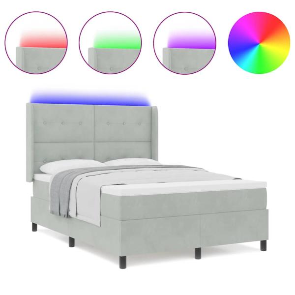 LED Boxspringbett mit Matratze Hellgrau 160x200 cm Samt