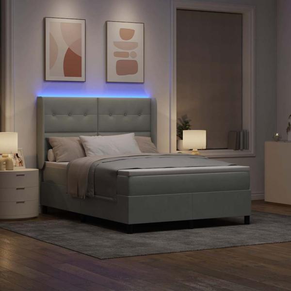 LED Boxspringbett mit Matratze Hellgrau 160x200 cm Samt