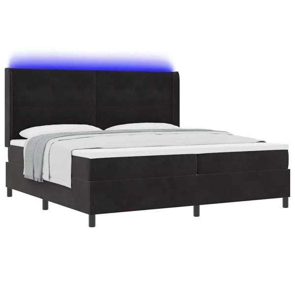 LED Boxspringbett mit Matratze Schwarz 200x200 cm Samt