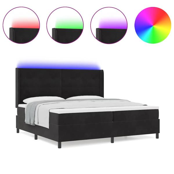 LED Boxspringbett mit Matratze Schwarz 200x200 cm Samt