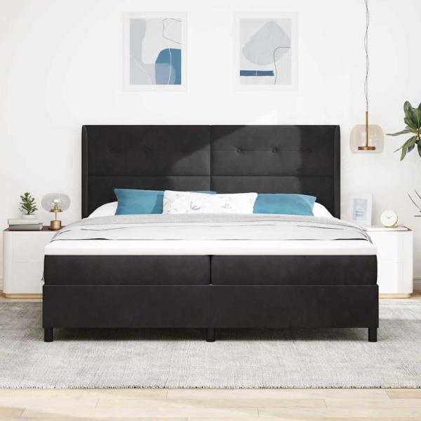 LED Boxspringbett mit Matratze Schwarz 200x200 cm Samt