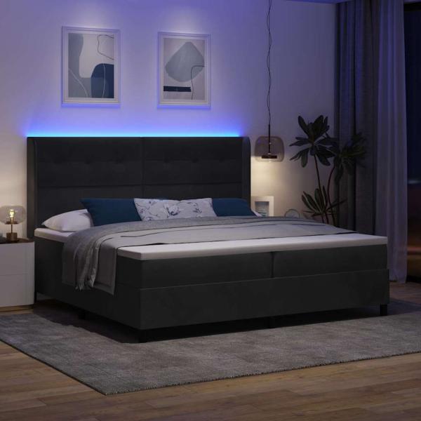 LED Boxspringbett mit Matratze Schwarz 200x200 cm Samt