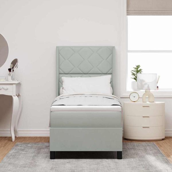 LED Boxspringbett mit Matratze Hellgrau 80x200 cm Samt