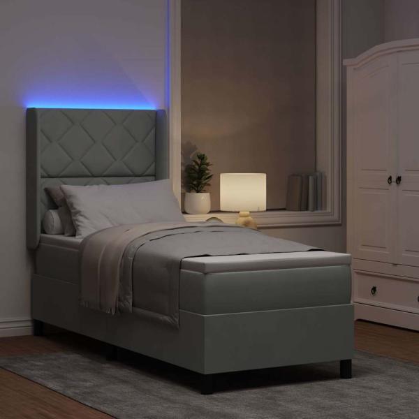 LED Boxspringbett mit Matratze Hellgrau 80x200 cm Samt