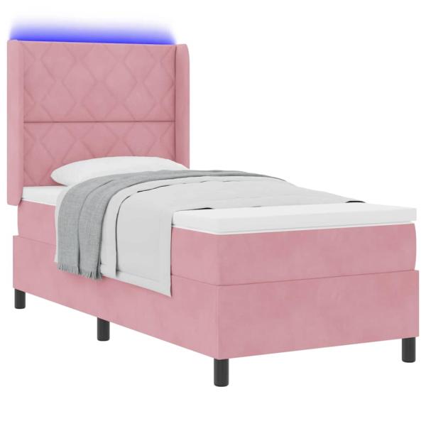 LED Boxspringbett mit Matratze Rosa 90x200 cm Samt