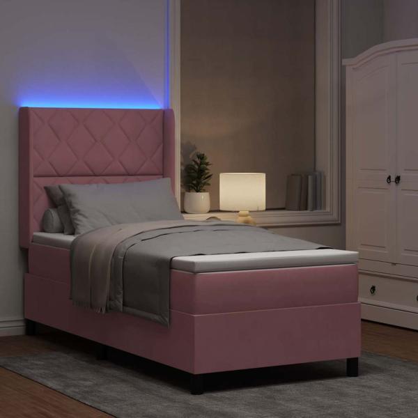 LED Boxspringbett mit Matratze Rosa 90x200 cm Samt