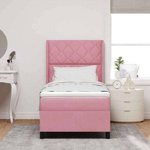 LED Boxspringbett mit Matratze Rosa 90x200 cm Samt