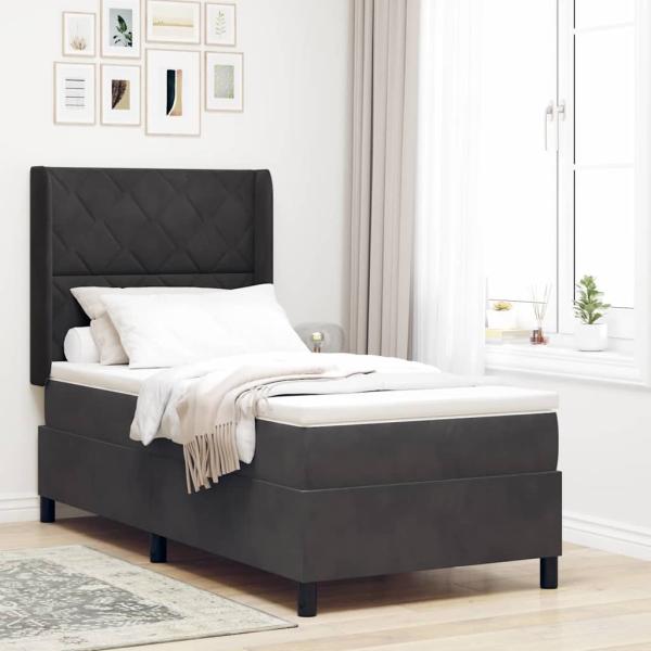 ARDEBO.de - LED Boxspringbett mit Matratze Schwarz 100x200 cm Samt