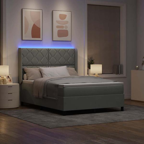 LED Boxspringbett mit Matratze Hellgrau 140x190 cm Samt