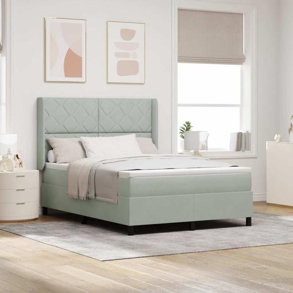 ARDEBO.de - LED Boxspringbett mit Matratze Hellgrau 140x200 cm Samt