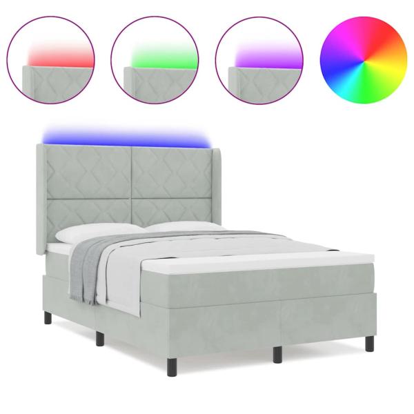 LED Boxspringbett mit Matratze Hellgrau 140x200 cm Samt