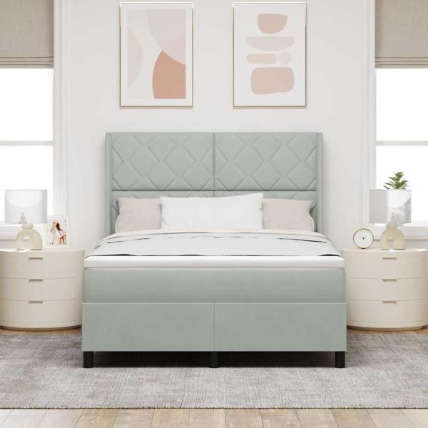 LED Boxspringbett mit Matratze Hellgrau 140x200 cm Samt
