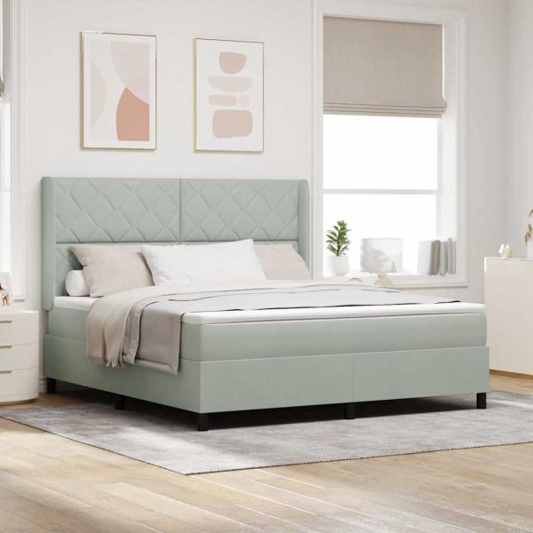 ARDEBO.de - LED Boxspringbett mit Matratze Hellgrau 180x200 cm Samt