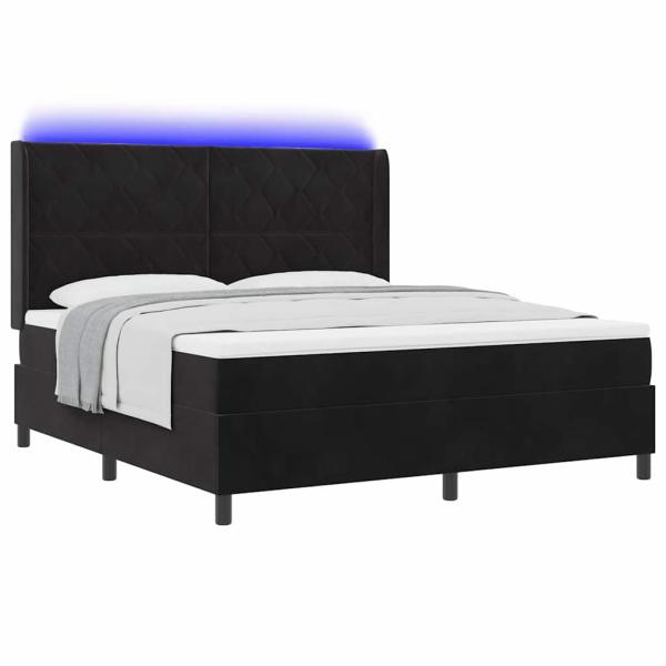 LED Boxspringbett mit Matratze Schwarz 180x200 cm Samt