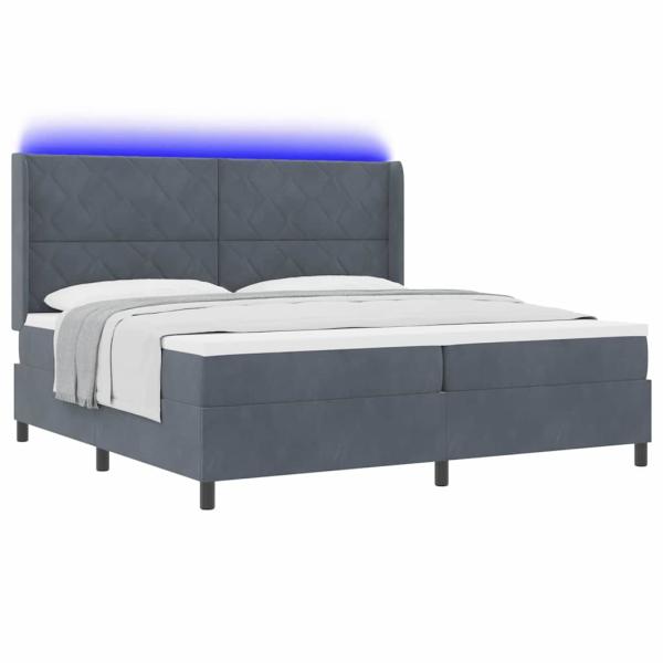 LED Boxspringbett mit Matratze Dunkelgrau 200x200 cm Samt