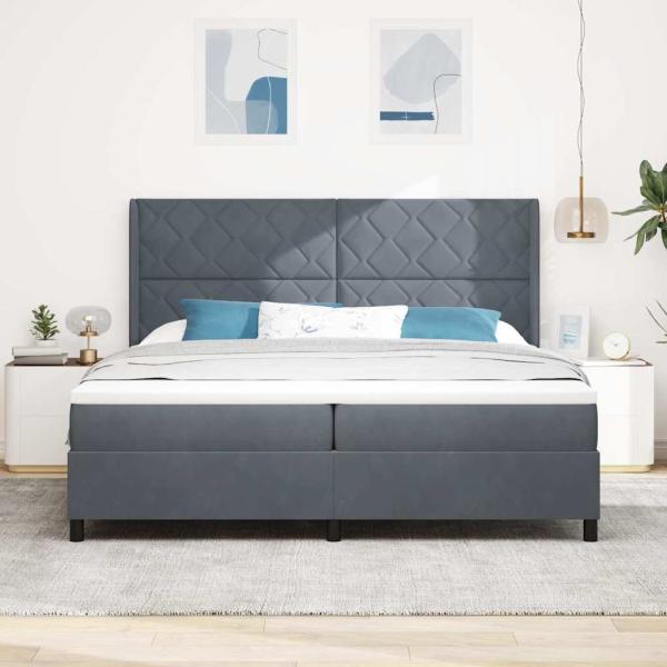 LED Boxspringbett mit Matratze Dunkelgrau 200x200 cm Samt
