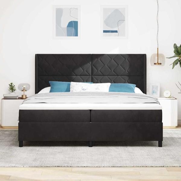 LED Boxspringbett mit Matratze Schwarz 200x200 cm Samt