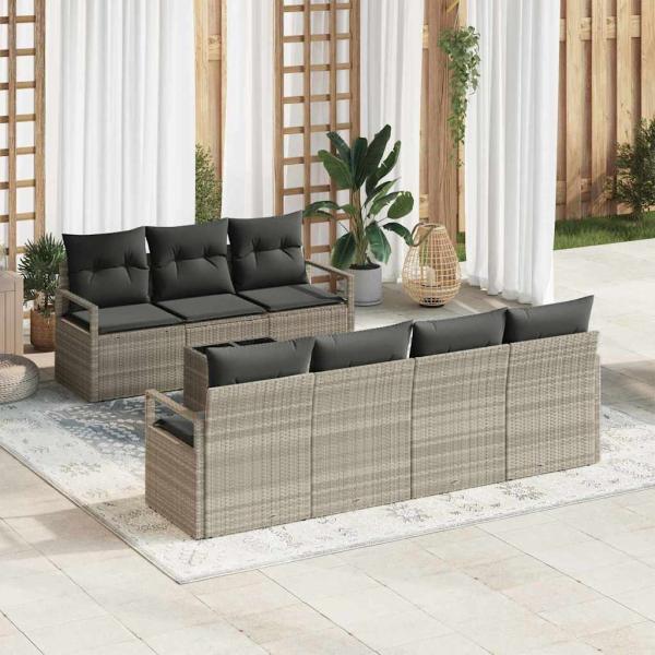 ARDEBO.de - 8-Teiliges Garten Sofa Set mit Kissen Hellgrau Poly Rattan