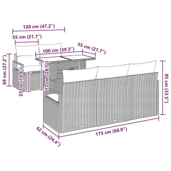 6-teiliges Garten-Sofa-Set mit Kissen Hellgrau Poly-Rattan