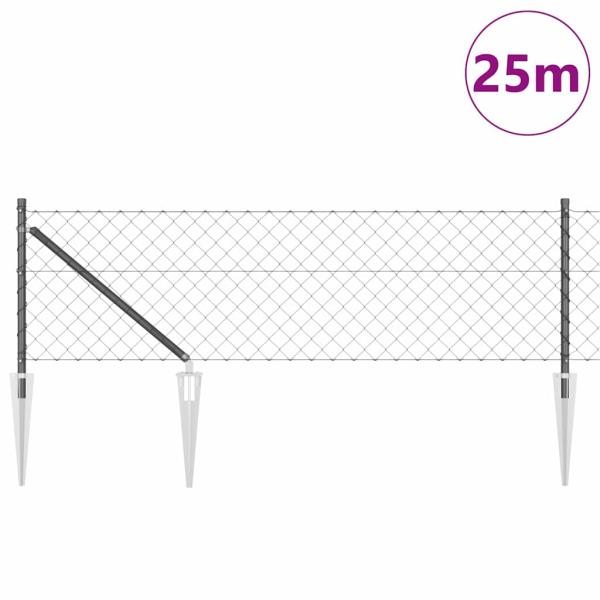 Kettenzaun Set aus 2 Grau Pulverbeschichteter Stahl 25 x 0.8 m