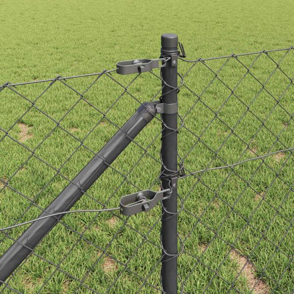 Kettenzaun Set aus 2 Grau Pulverbeschichteter Stahl 25 x 0.8 m