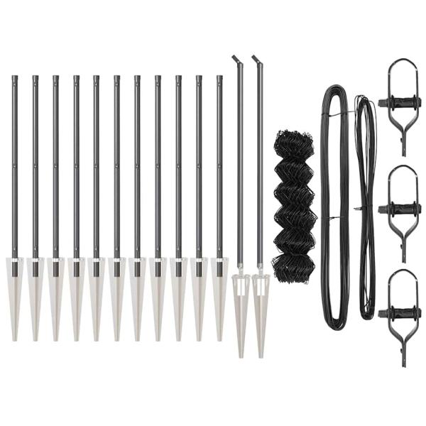 Kettenzaun Set aus 2 Grau Pulverbeschichteter Stahl 25 x 0.8 m