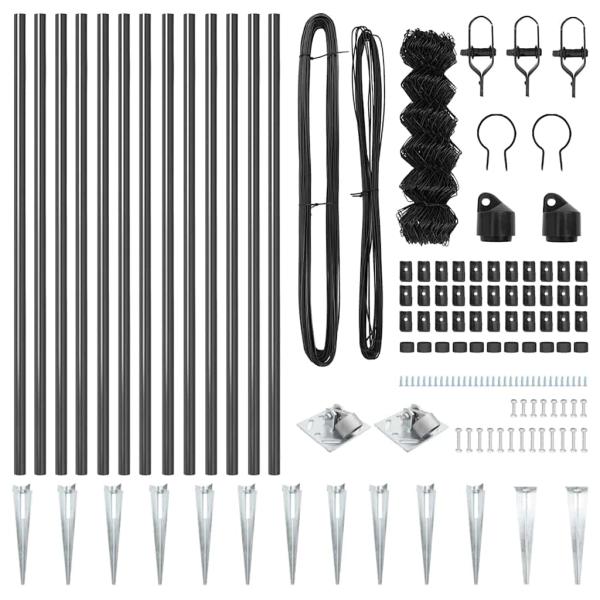 Kettenzaun Set aus 2 Grau Pulverbeschichteter Stahl 25 x 0.8 m