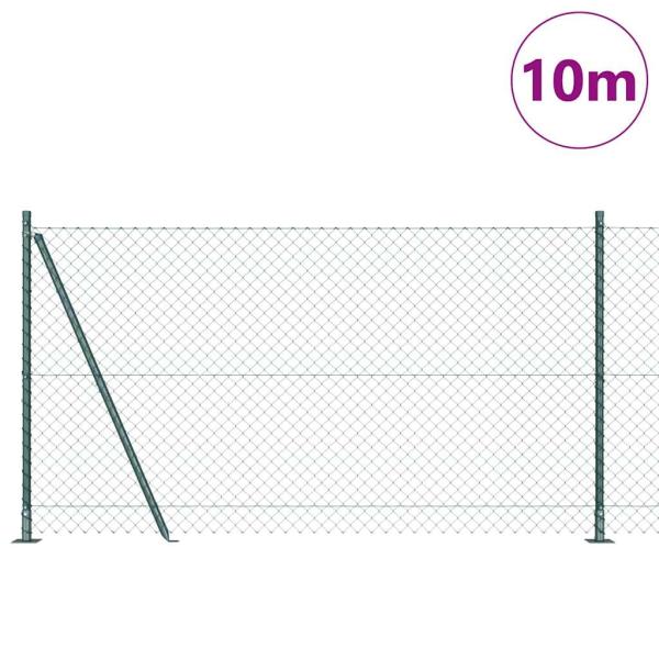 Kettenzaun mit 7 Flanschpfosten 1,2x10 m Verzinkter Stahl