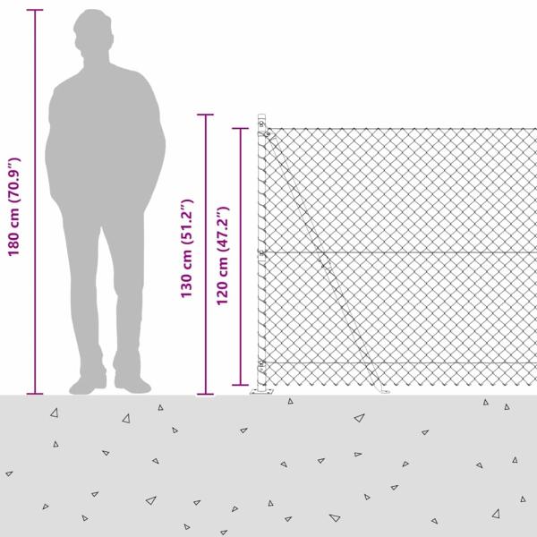 Kettenzaun mit 7 Flanschpfosten 1,2x10 m Verzinkter Stahl